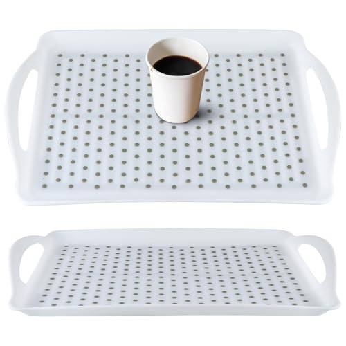 MDLUU Non-Slip Serving Tray with Handles, Food Serving Platter, Set of 2, White - color: White