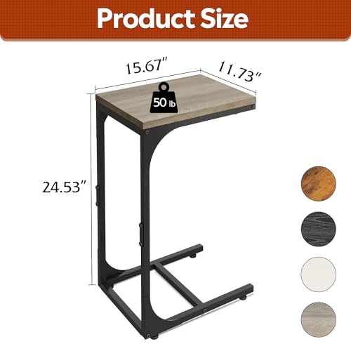 WLIVE C Shaped End Table, Small Couch Side Tables with Metal Frame, Sofa Table TV Tray for Living Room, Bedroom, Greige - color: Greige