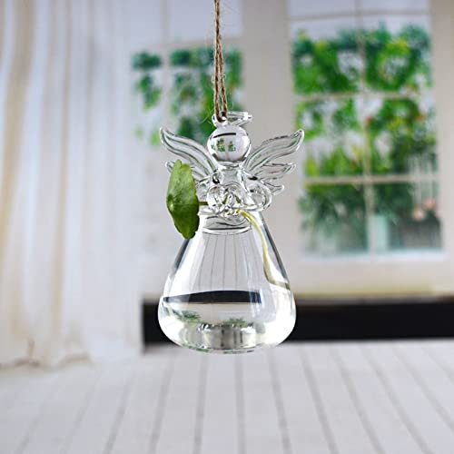 Angel Design Glass Vases Clear Flower Plant Terrarium Container Hanging Vase Wedding Decor Garden Ornaments Hanging Planter (Pack of 10) - size: 10 pcs