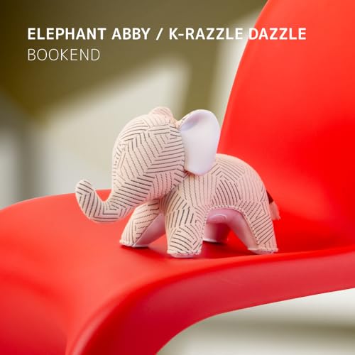 Zuny Artist Edition Elephant Abby Bookend, K Razzle Dazzle Design, Ecofriendly Handmade Leather Single Book End, Modern Scandinavian Decorative Figurine for Bookshelf Desk, White Ivory, 11.8x5.3x6.9 - color: Elephant Abby K-razzle Dazzle
