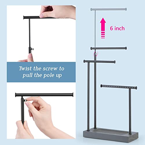 SRIWATANA Jewelry Organizer Display Extra Tall Necklace Holder 3 Tier Jewelry Tree Stand, Gift Idea (Weathered Grey & Black) - color: weathered grey