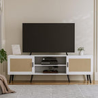 TV Stand for TVs up to 65 Inch, Modern Entertainment Center with Storage, Media Console Table with 2 Cabinets & Shelves, Wooden TV Stand for Living Room Bedroom, White - color: White