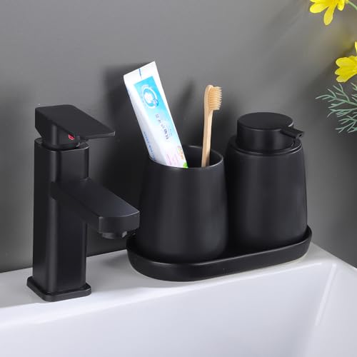 2 Pack Matte Black Round Soap Dispenser Tray - 8'' Ceramic Vanity Tray & Organizer Plate Set, Bathroom & Kitchen Countertop Decor for Soap Dispenser, Jewelry, Cosmetics, Sink - color: Black - 2 Pack