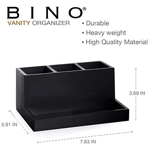 BINO Multi Purpose 3 Compartment Organizer with Tray - Makeup Brush Holder and Toothbrush Holder - Marble Bathroom Accessories (Matte Black) - color: Matte Black