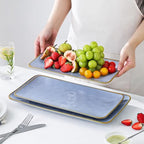 Ceramic Rectangle Serving Platter: 15.6/14.1/12.6 Inch Large Serving Dishes for Entertaining Party, Turkey, Cheese, Sushi, Snack and Dessert, Microwave Dishwasher Safe, Blue - color: Blue, size: Rectangle