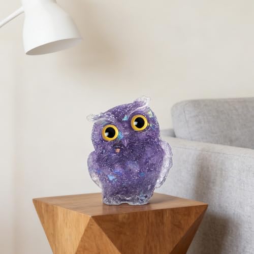 OwMell Owl Statue Tumbled Stone Gemstone Owl Figurine Home Decor Shelf Decor 2.5" - Deep Purple - color: Deep Purple
