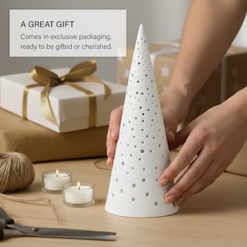 Kahler Nobili Tealight Candle Holder High, Snow White, 11.8" H, Designed by Bache & Bendix Becker, Gift Box Included - color: Snow White, size: 28,5 cm