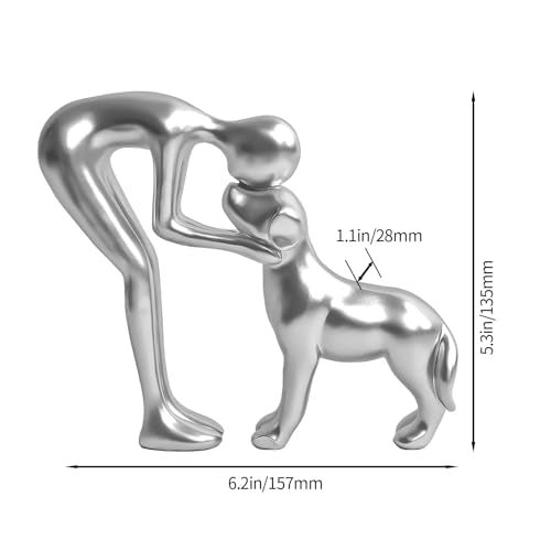 Cute Pet Sculpture Home Decor Man and Dog Statue Decoration for Office、Living Room、Bedroom、Home， Memory Gifts for Dog Lovers (Silver) - color: Silver