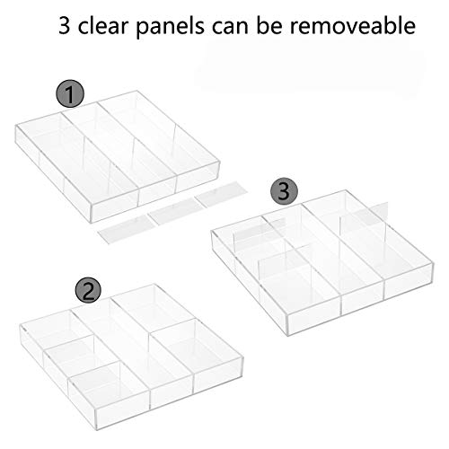 HIIMIEI Acrylic Drawer Organizer, 6 Section Clear Makeup Tray Organizer for Drawer Office Bedroom(11.8x11.8 inch) - size: 12'' x 12''