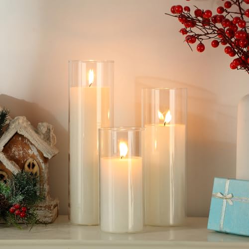 Shihanee Set of 6 Pillar Candles with Glass Cylinder Vases Clear Cylinder Hurricane Candleholders for Slim Tall Pillar Candles Wedding Table Centerpieces(3.4'' X 7", 9.8", 11.8",White) - color: White, size: 3.4'' X 7", 9.8", 11.8"