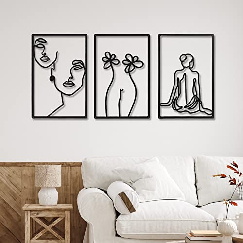 CHENGU 3 Pieces Metal Minimalist Abstract Woman Wall Art Line Drawing Wall Art Decor Single Line Female Home Hanging for Kitchen Bathroom Living Room - style: Back Style