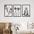CHENGU 3 Pieces Metal Minimalist Abstract Woman Wall Art Line Drawing Wall Art Decor Single Line Female Home Hanging for Kitchen Bathroom Living Room - style: Back Style