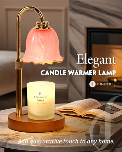 Funistree Candle Warmer Lamp, Gold Candle Lamp Warmer with Timer & Dimmer with 2 Bulbs, Birthday Gifts for Women Mom, New Home Bedroom Decor, Height Adjustable - color: Pink