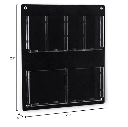 Displays2go Acrylic Wall Mounted Magazine Rack, 4-8 Adjustable Pockets, 2-Tiered - Black (2RP4BLK) - color: Black, size: 4 Pockets