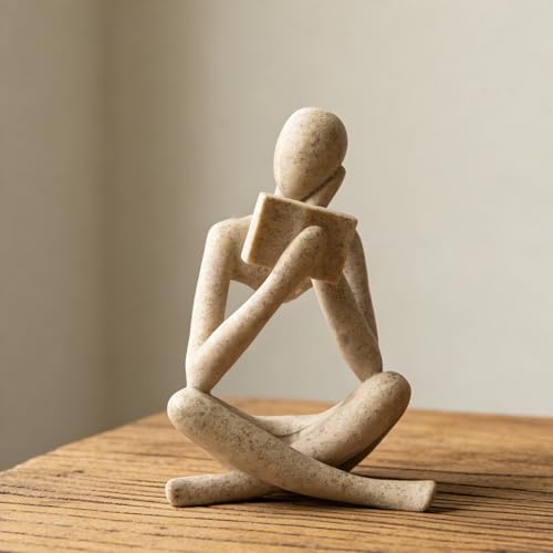 Bookshelf Decor, Coffee Table Decor, Library Decor Sculptures - Abstract Thinker Statue, Resin Modern Art Sculptures for Living Room, Office Desk, Home Decor (Beige(B)) - color: Beige(b)