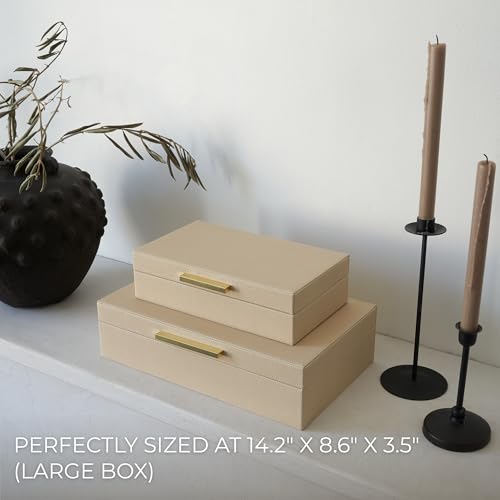 ZICOTO Decorative Storage Boxes with Lids – Set of 2 Beautiful PU Leather Organizer Bins for Your Bookshelf Home Decor - Safely Store Photos, Documents and Memory Box Keepsakes in Style - color: Beige