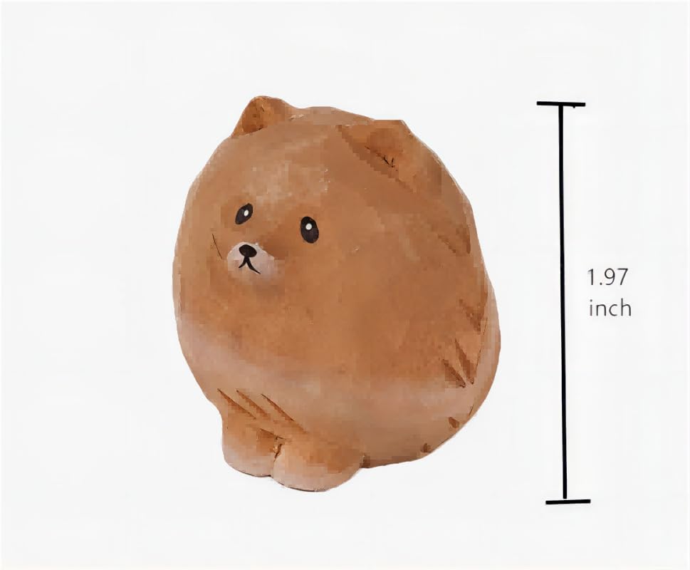 Hand-Carved Wooden Pomeranian Figurines – 1.9" Cute Ball Pomeranian Dog Statues, Small Wood Dog Decor Art Collectibles, Gift for Dog Lovers - color: Brown