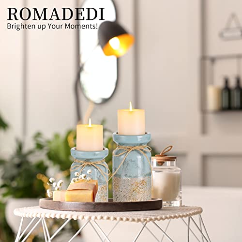 Romadedi Beach Pillar Candle Holder - Terracotta Distressed Blue Teal Ocean Theme Decor Drift Bottle Design Nautical Rustic Farmhouse Gift for Coastal Home Bathroom