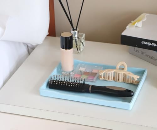 Blue Small Serving Tray (9.5 x 7 inch), Countertop Organizer for Bathtub Bathroom Vanity Items, Serving Accessory, Coffee, Drinks, Tea, Party, Spa, Perfume and Display Use. - color: Blue-1 Tray, size: 9.5" x 7" x 0.8"