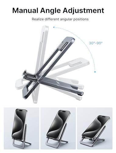 JSAUX Cell Phone Stand, Foldable Aluminum Adjustable Phone Holder for Desk Portable Travel Essentials Office Accessories for iPhone 17 16 15 14 13 Pro Max Samsung S25 S24 S23 Ultra Kindle-Gray - color: Grey, size: 1-PACK