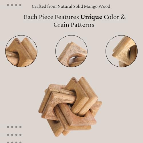 Boho Wooden Chain Links Decorative Object for Coffee Table & Shelf | Handmade Mango Wood Knot Sculpture Rustic Modern Arch Décor for Living Room, Entryway, Console, Office Home Accent (Natural) - color: Natural