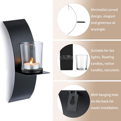 Sziqiqi Wall Candle Sconces for Decorations, Black Metallic Wall Mounted Candle Sconces for Room, Hallway, Entryway, Bathroom Decor - color: Black