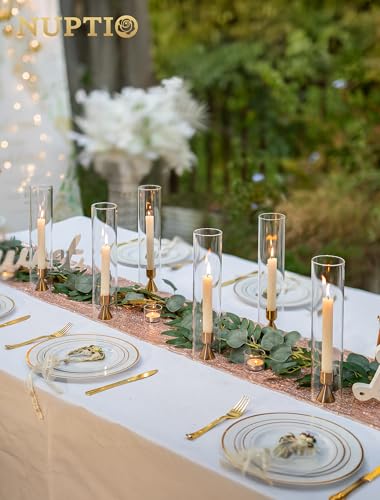 NUPTIO Candle Stick Candle Holder: Set of 4 Gold Aluminium Candlestick Holders - Brass Taper Candleholder for Fall Thanksgiving Christmas Table Fireplace Decoration - size: Style 1