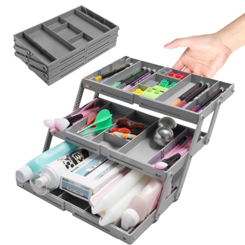 3 Tier Drawer Organizer Collapsible, Multi Level Drawer Organizer, Junk Drawer Organizer for Office, Makeup, Jewelry, Vanity, Kitchen(1 Row 3 Tier)