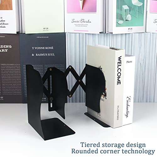 Adjustable Bookends, 19 inches 2 Dividers Heavy Duty Metal Book Holders, Book Storage Rack, Desk Organizer Magazine File Holder for Office, School, Bookstore and Home, Black - color: Black