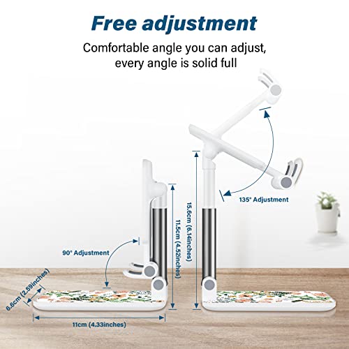 FlexiView Desk Cell Phone Stand - Adjustable Angle-iPad Holder, Universal Compatible Phone Holder for Desk - color: White Flowers