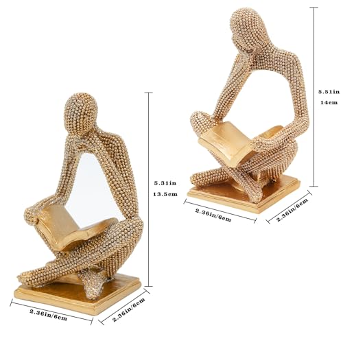 Sparkling Gold Reading Women Statue Set, Thinker Sculptures, Abstract Art Ornament, Modern Aesthetic Figurine Decoration for Home Living Room Bedroom Office Shelf Table Desk Bookshelf Decor - color: Left + Right