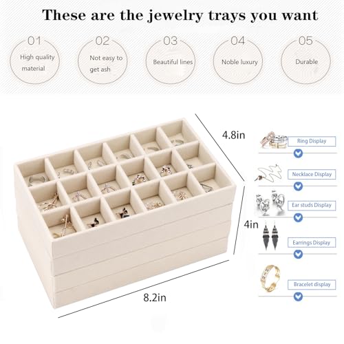 Velvet Jewelry Organizer for Drawer, Stackable Jewelry Drawer Inserts in Dresser, 8in Beige Storage Display Case for Rings Stud Necklaces Accessories, Set of 8 - color: 2 set