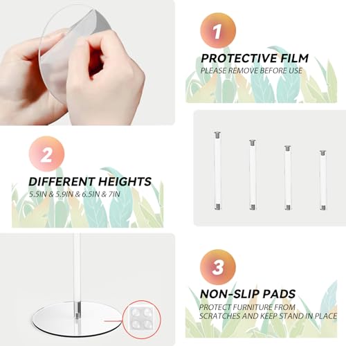 4 Pack Round Acrylic Display Stands, 5.5-5.9-6.5-7in Small Clear Acrylic Display Risers, Plastic Clear Pedestal Set for Gem Jewelry Display, Cupcake Party Table Decor