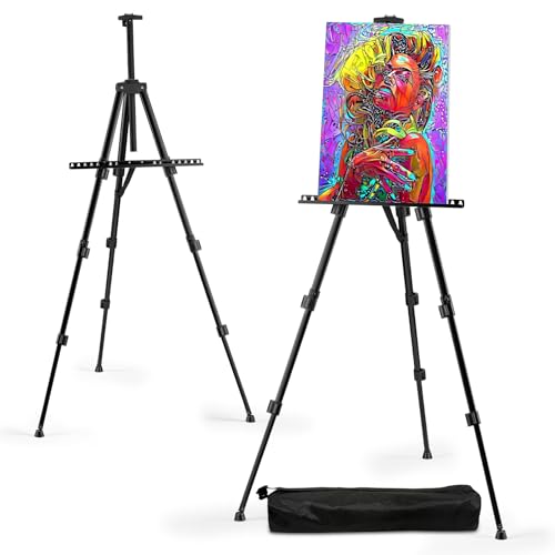 RRFTOK Easel Stand for Sign and Painting - Metal Tripod Adjustable Art Easels for Display Canvases Height from 17 to 66 Inch - Carry Bag for Table-Top/Floor Drawing and Displaying with Black - style: 66S Black 1-pack