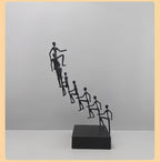 Modern Minimalist Abstract cast Iron Climbing Figures Sculpture, Black Metal Art Statue, Desktop Office Decor