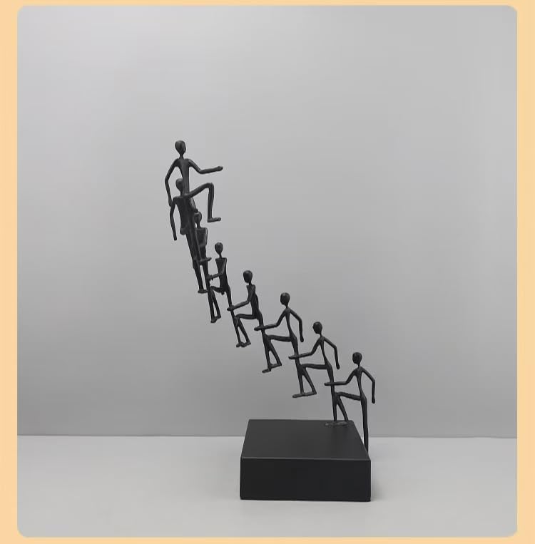 Modern Minimalist Abstract cast Iron Climbing Figures Sculpture, Black Metal Art Statue, Desktop Office Decor