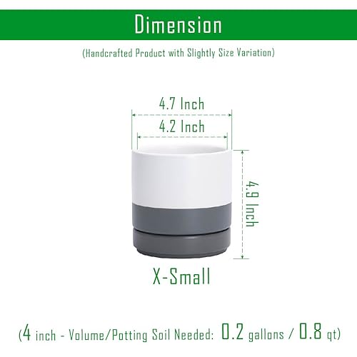 D'vine Dev Set of 4 Small Ceramic Plant Pots, 4.7 Inch Succulent Planter Pot for Plants with Drainage Hole and Saucer, White/Speckled Grey, 94-X-B-6 - color: White/Speckled Grey, size: 4.7 Inch