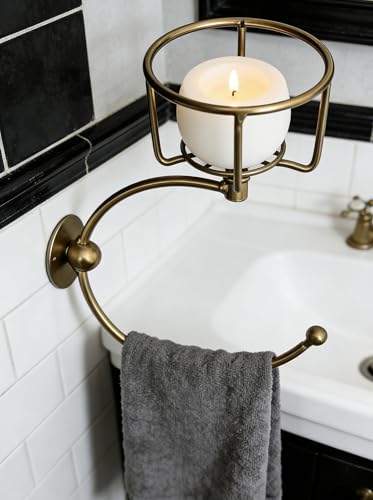 Gold Towel Holder with Elegent Candle Holder, for Bathroom Wall, Towel Hook Tower Ring,Vintage,Elegant for Home