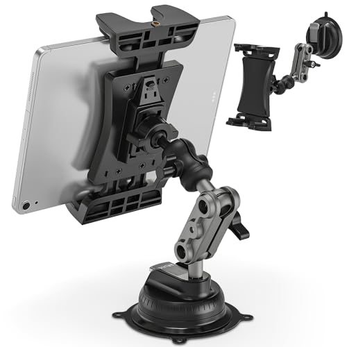 Tablet Mount for Truck, Car Tablet Holder Heavy Duty Super Suction Cup/Adhesive Base iPad Stand for Dash Windshield Wall Vehicle Desk, 360° Metal Bracket for 4.7-12.9" iPad Pro/Air/Mini/Galaxy