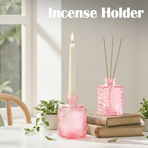 Glass Bud Vases in Bulk Set of 17, Pink Small Mini Vases for Flowers, Vintage Vase for Centepiece,Wedding, Table Decor, Baby Shower, Christmas, Home and Events - color: Pink
