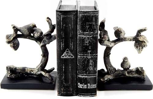 Bellaa 23446 Vintage Birds Bookends - Decorative Bronze Sparrow Book Ends for Farmhouse Boho Home Decor, 6 Inch Bookshelf Stoppers Antique Lightweight