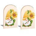 Gnome Sunflower Illustration Book Ends Decorative Wood Bookends for Shelves Kids Room Desk Home Office Book Stoppers for Magazines,Books, DVDs, 1 Pair/2 Pieces(5x3.1 in)