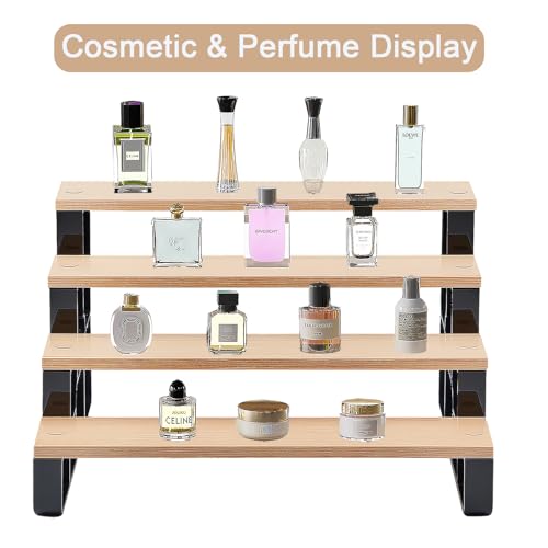 Perfume Organizer for Women,4 Tier Makeup Organizer for Bathroom Decor,Spice Rack for Kitchen,Cologne Stand, Bathroom Countertop Organizers,Display Shelf (Brown,Width=14") - color: Brown, size: 4 Tiers-width=14"
