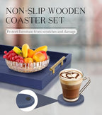 SXNOWS Coffee Table Tray - Large Ottoman Tray for Living Room - Wood Serving Tray with 2 Sets of Handles - Wooden Trays for Coffee Tables, 4 Round Coasters Included, Deep Blue - color: Navy Blue