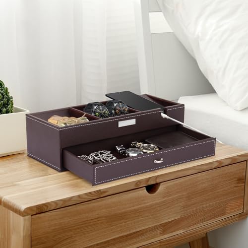 Baoyun Mens Valet Tray, Nightstand Organizers for Men, Leather Jewelry Storage Box Bedside Table Organizer EDC Catch All for Jewelry Key Wallet and Phone - color: Black