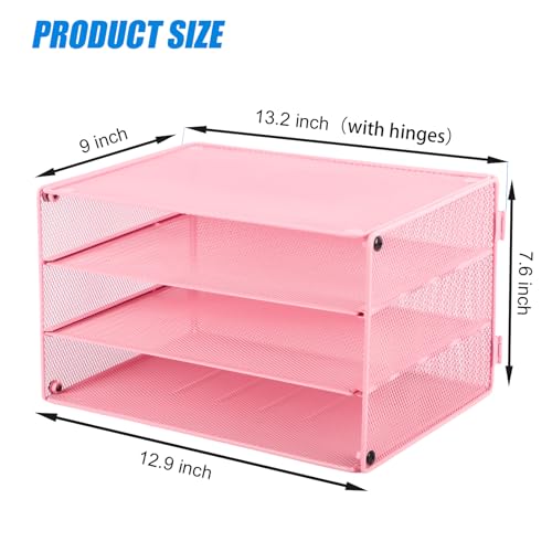 EASEPRES Paper Organizer Tray, 3 Tier Mesh Desk File Organizer Letter Sorter Holder for Home Office, Pink - color: 3 Tier Pink