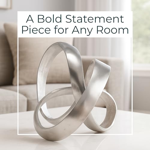 Metal Decorative Object – Minimalist Shelves & Coffee Table Decor – Aluminum Knot Sculpture Modern Home Decor for Office, Bedroom & Living Room – 8" x 7", Silver - color: Silver