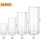 Fixwal 12pcs Clear Glass Cylinder Flower Vases, 4, 6, 8, 10 Inch Tall Cylinder Vases for Centerpieces, Glass Flower Vase Floating Candle Holder Vase for Table Shelf, Party, Wedding, Home Decor - size: 12pcs