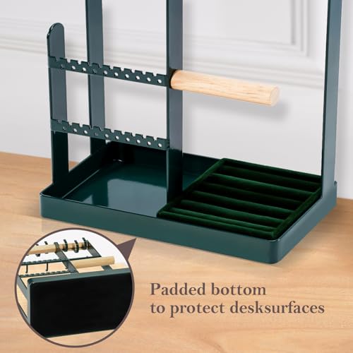 ProCase Jewelry Stand Holder Organizer, 5-Tier Necklace Holder with Ring Tray, 15 Hooks Necklaces Hanging Small Jewelry Display Storage Tower Tree for Bracelets Earrings Watches -Large, Green - color: Green, size: 13.4" Height