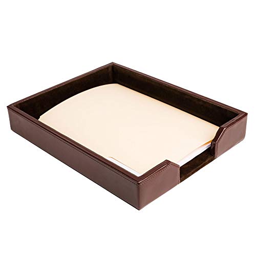 DACASSO Bonded Leather Desktop Letter Tray - Luxury Letter Holder & Paper Organizer for Desk - Office Organization & Executive Desk Decor - (Dark Brown)